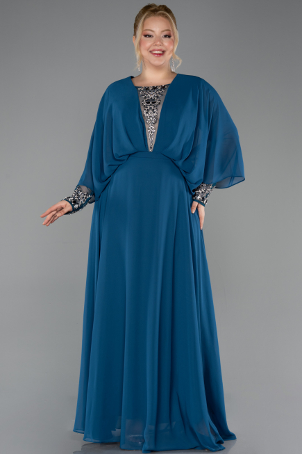 Long Oil Green Chiffon Formal Plus Size Dress ABU5860