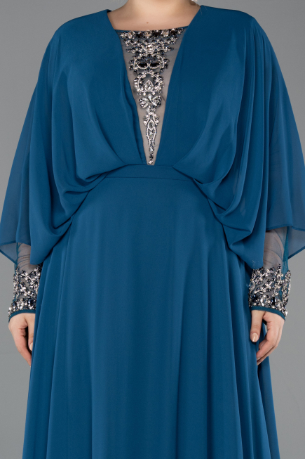 Long Oil Green Chiffon Formal Plus Size Dress ABU5860