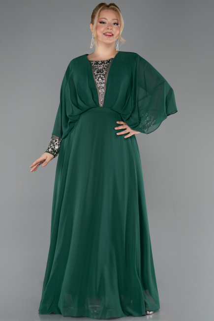 Long Emerald Green Chiffon Formal Plus Size Dress ABU5860