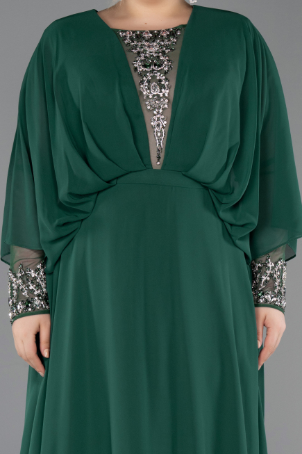 Long Emerald Green Chiffon Formal Plus Size Dress ABU5860