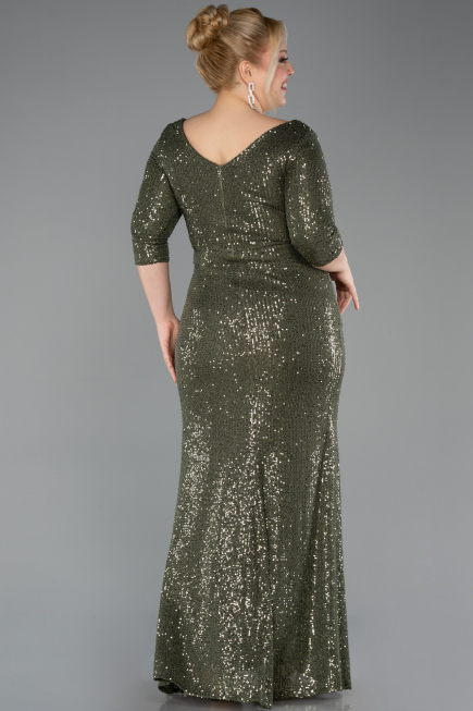 Olive Drab Long Scaly Plus Size Evening Dress ABU3258