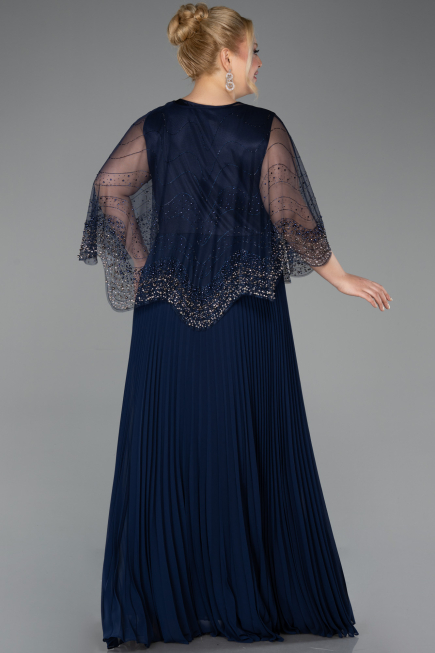 Long Navy Blue Chiffon Formal Plus Size Dress ABU5863