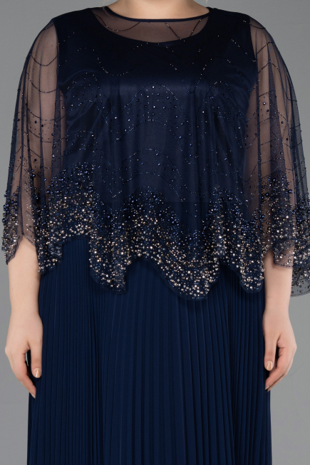 Long Navy Blue Chiffon Formal Plus Size Dress ABU5863