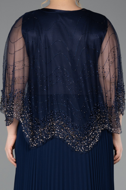 Long Navy Blue Chiffon Formal Plus Size Dress ABU5863