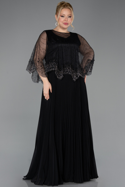 Long Black Chiffon Formal Plus Size Dress ABU5863