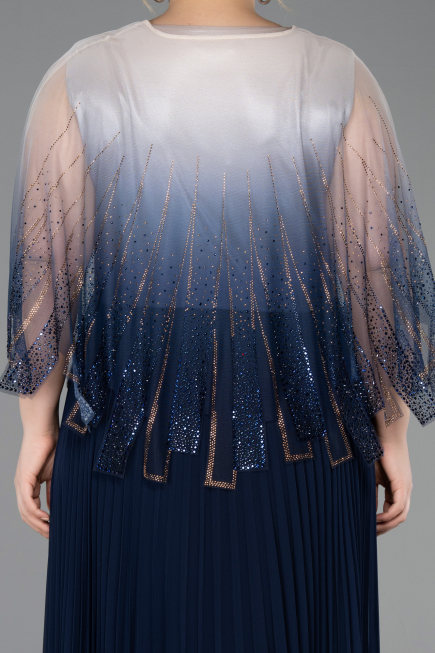 Long Navy Blue Chiffon Formal Plus Size Dress ABU5864