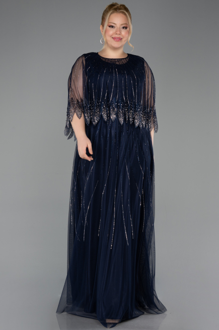 Long Navy Blue Plus Size Evening Dress ABU5865