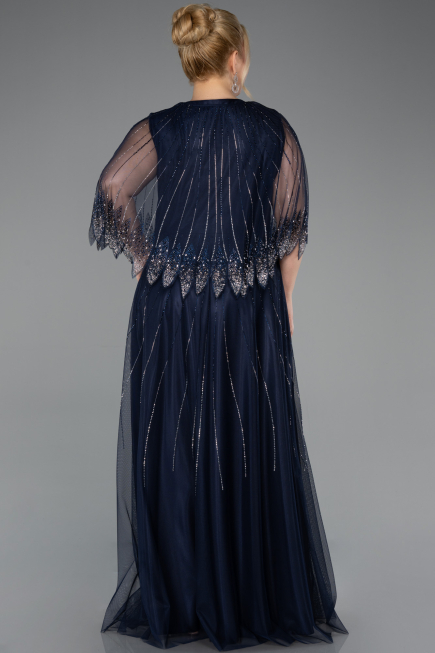 Long Navy Blue Plus Size Evening Dress ABU5865