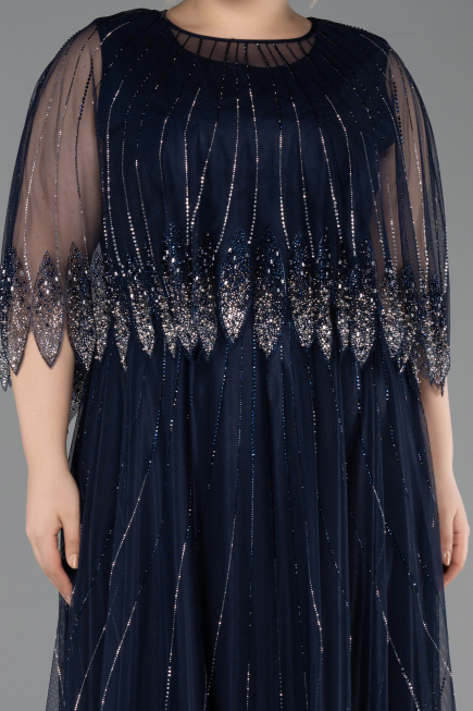 Long Navy Blue Plus Size Evening Dress ABU5865