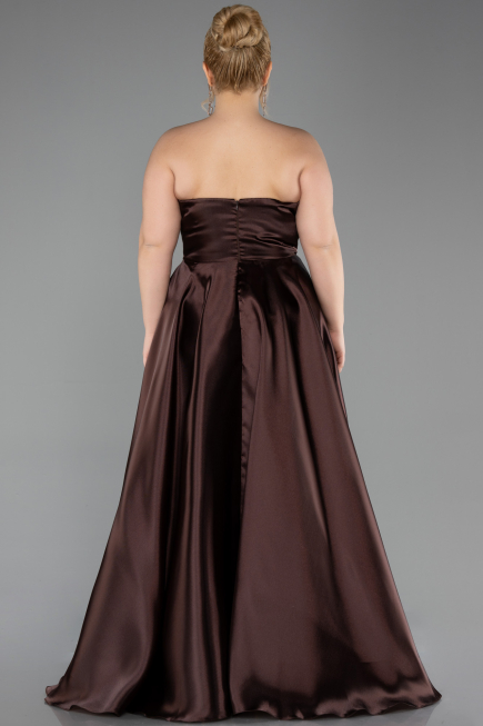 Long Brown Satin Plus Size Evening Dress ABU5650
