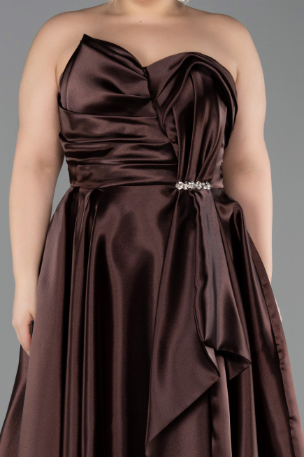 Long Brown Satin Plus Size Evening Dress ABU5650