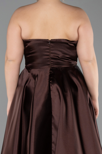 Long Brown Satin Plus Size Evening Dress ABU5650