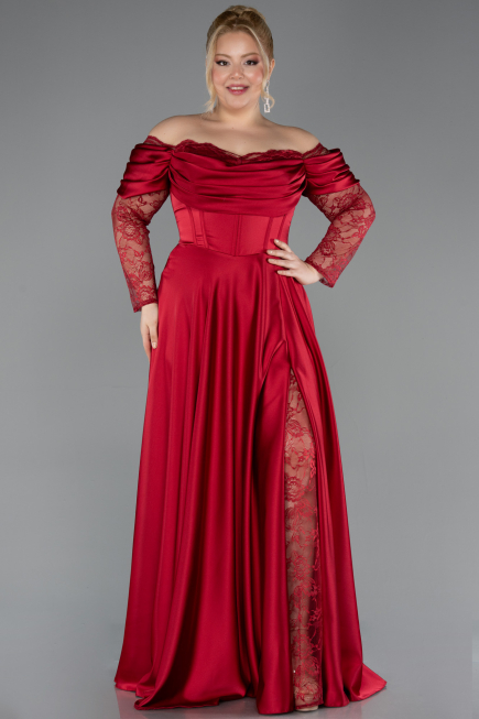 Burgundy Long Satin Formal Plus Size Dress ABU5261