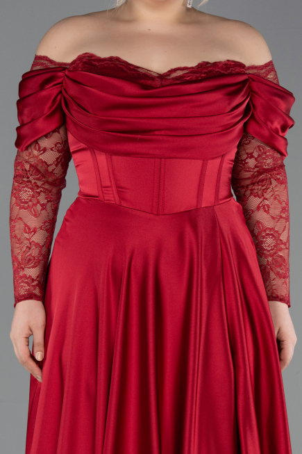 Burgundy Long Satin Formal Plus Size Dress ABU5261