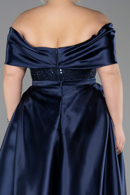 Long Navy Blue Beaded Formal Plus Size Dress ABU5742