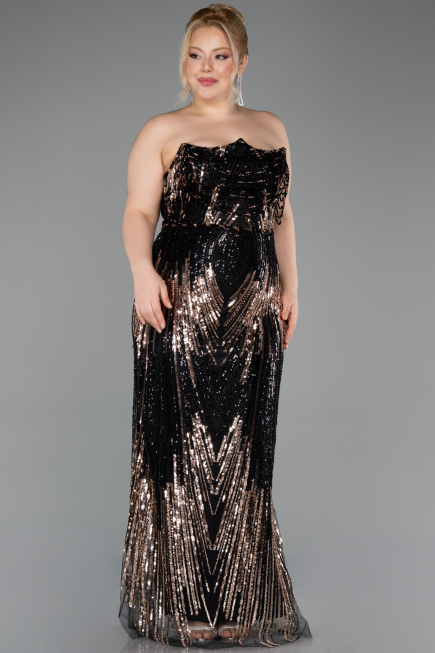 Long Black Scaly Plus Size Evening Gown ABU5830
