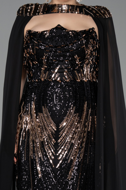 Long Black Scaly Plus Size Evening Gown ABU5830