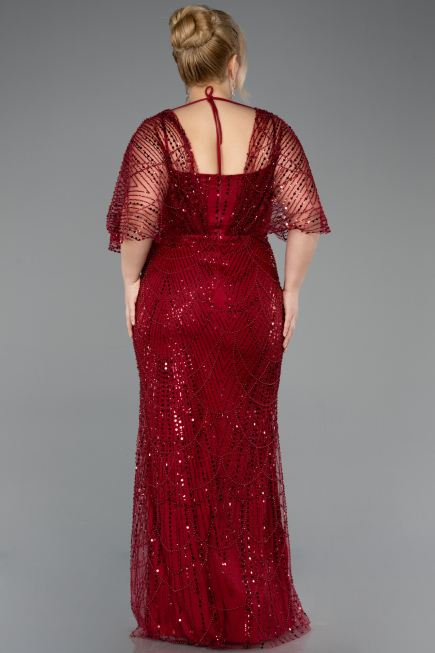 Long Burgundy Beaded Plus Size Evening Dress ABU5722