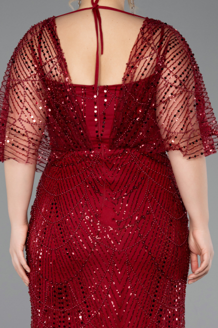 Long Burgundy Beaded Plus Size Evening Dress ABU5722