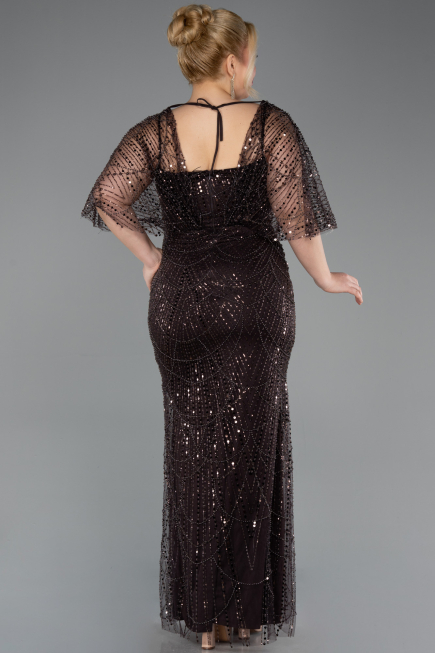 Long Brown Beaded Plus Size Evening Dress ABU5722