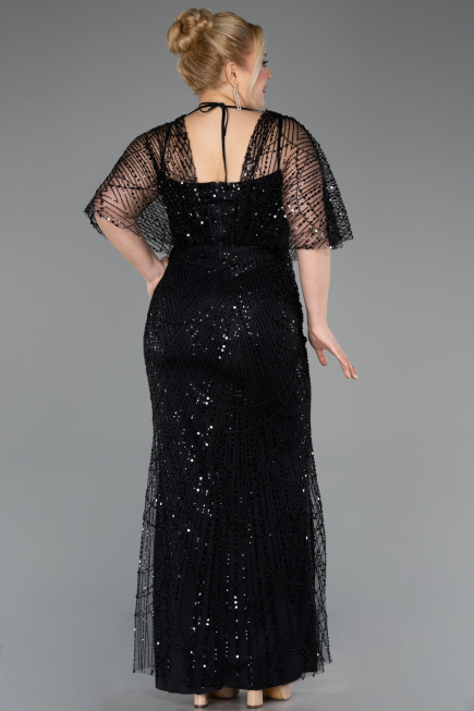 Long Black Beaded Plus Size Evening Dress ABU5722