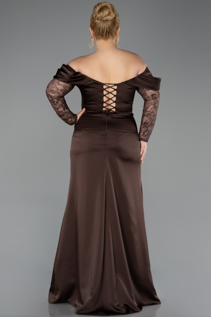 Long Brown Satin Plus Size Evening Dress ABU5831