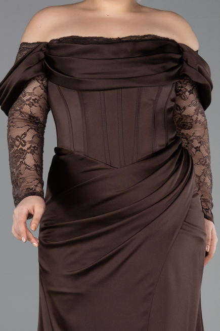 Long Brown Satin Plus Size Evening Dress ABU5831