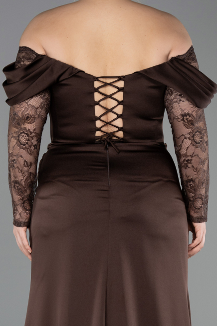 Long Brown Satin Plus Size Evening Dress ABU5831