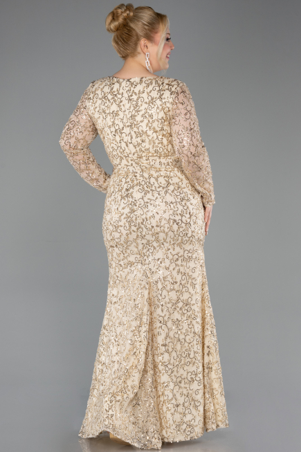 Long Gold Scaly Plus Size Evening Gown ABU5871