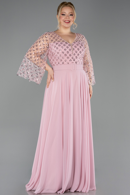 Long Powder Color Chiffon Plus Size Evening Gown ABU5875