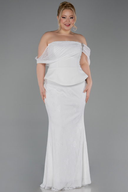 Long White Dantelle Plus Size Evening Dress ABU5876