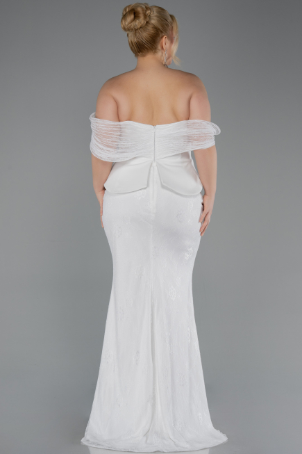 Long White Dantelle Plus Size Evening Dress ABU5876