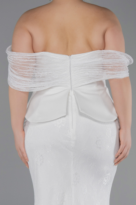 Long White Dantelle Plus Size Evening Dress ABU5876