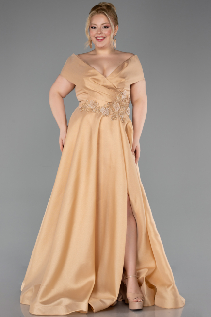 Long Gold Plus Size Engagement Dress ABU5879