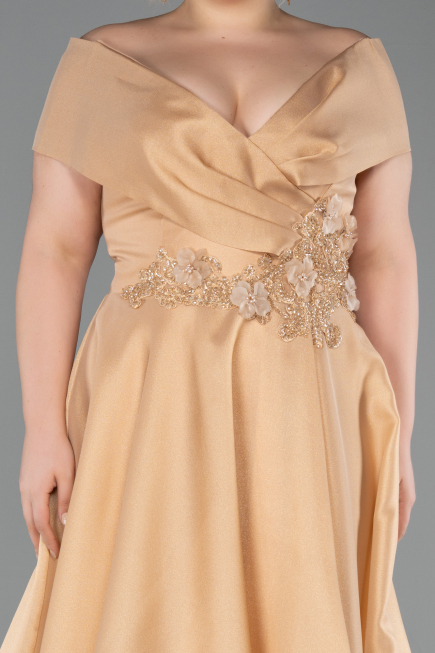 Long Gold Plus Size Engagement Dress ABU5879