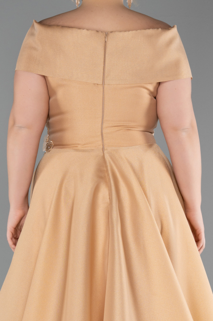 Long Gold Plus Size Engagement Dress ABU5879