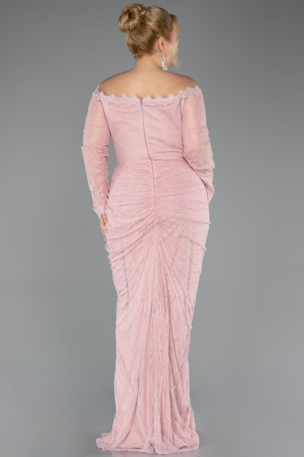 Long Powder Color Dantelle Plus Size Evening Gown ABU5880
