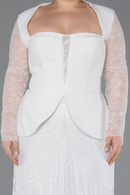 Long White Dantelle Plus Size Evening Dress ABU5881