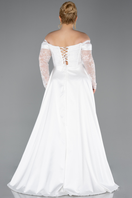 Long White Dantelle Plus Size Evening Dress ABU5724