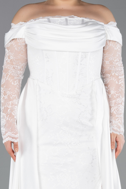 Long White Dantelle Plus Size Evening Dress ABU5724