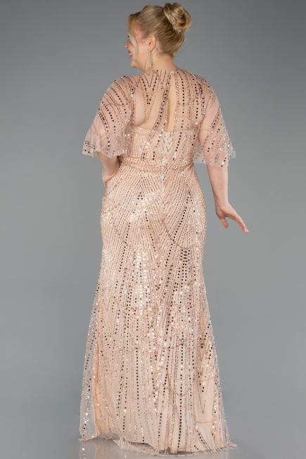 Long Gold Beaded Plus Size Evening Gown ABU5800