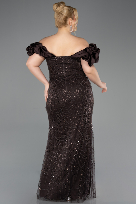 Dark Brown Long Beaded Plus Size Engagement Dress ABU4788
