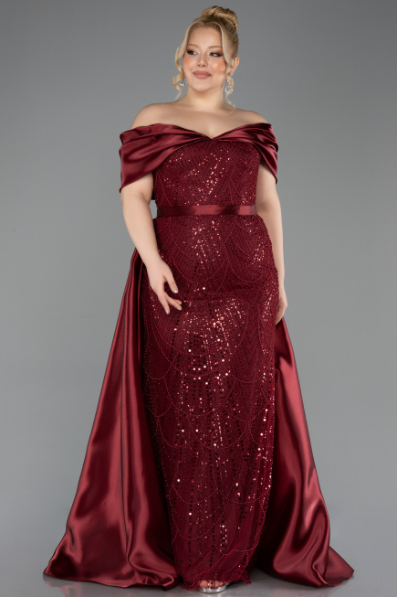Long Burgundy Beaded Formal Plus Size Dress ABU5742