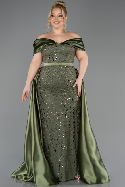 Olive Drab Long Beaded Formal Plus Size Dress ABU5742