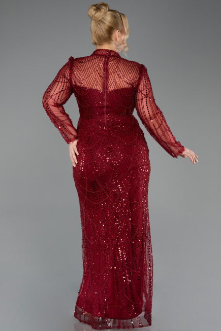 Long Burgundy Beaded Plus Size Evening Gown ABU5643