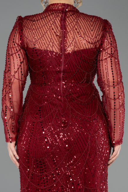 Long Burgundy Beaded Plus Size Evening Gown ABU5643