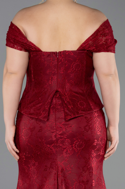 Long Burgundy Dantelle Oversized Evening Dress ABU5824