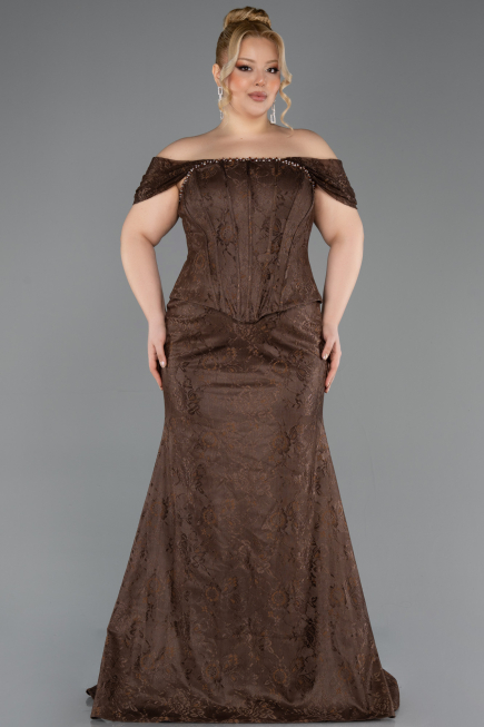 Long Brown Dantelle Oversized Evening Dress ABU5824