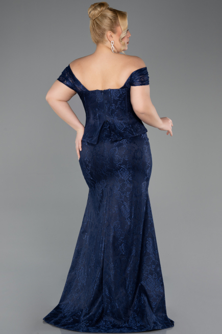 Long Navy Blue Dantelle Oversized Evening Dress ABU5824