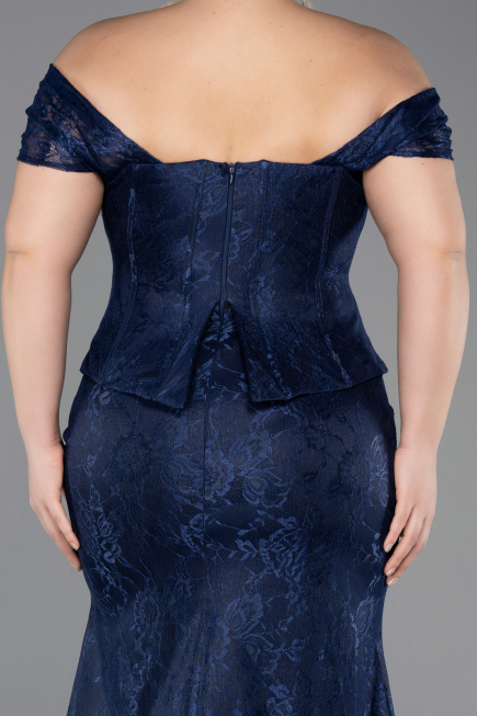 Long Navy Blue Dantelle Oversized Evening Dress ABU5824